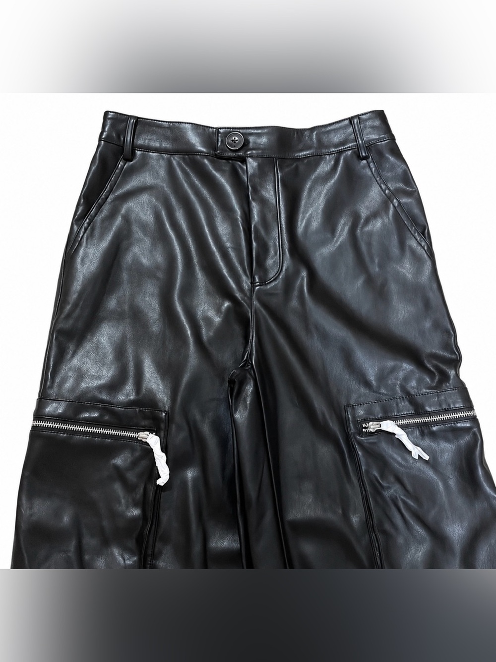 Avec Les Filles Black Faux Leather Cargo Wide Leg Pants S NWT - Picture 7 of 14